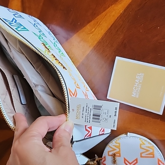 Michael Kors Jet Set Travel White Crossbody Signature Print Set - Picture 10 of 15